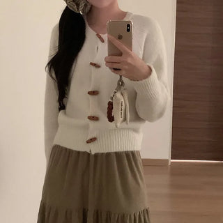 Wool short duffel button cardigan