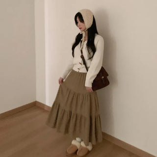 Wool short duffel button cardigan