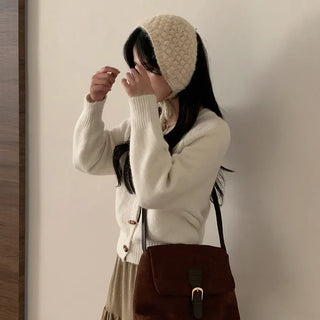 Wool short duffel button cardigan