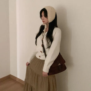 Wool short duffel button cardigan