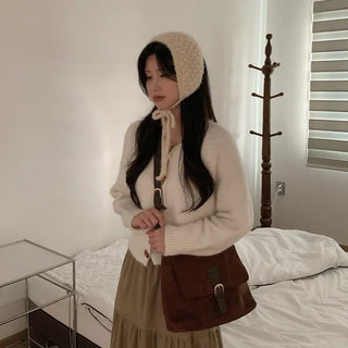 Wool short duffel button cardigan