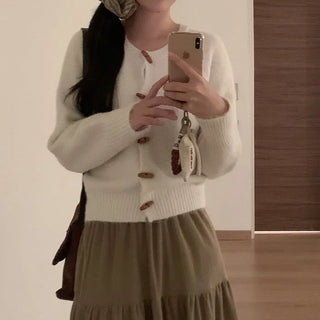 Wool short duffel button cardigan