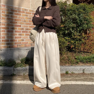 Wool Boucle Loose Fit Collar Knit Cardigan