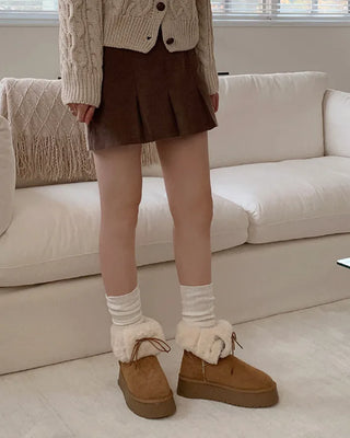 (4cm) Lace-up platform sheepskin boots