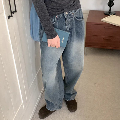 Corduroy wide-leg denim pants