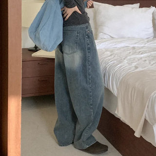 Corduroy wide-leg denim pants