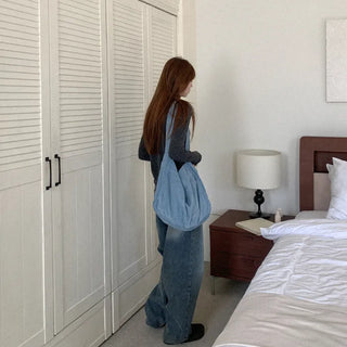 Corduroy wide-leg denim pants