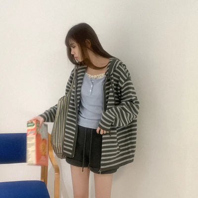 Striped knit hoodie