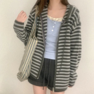 Striped knit hoodie