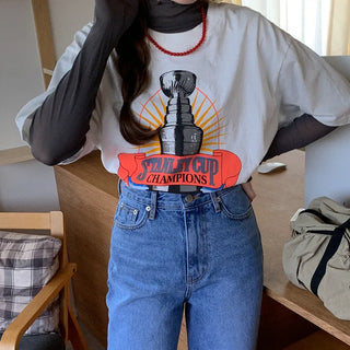 See-through turtleneck long-sleeved T-shirt