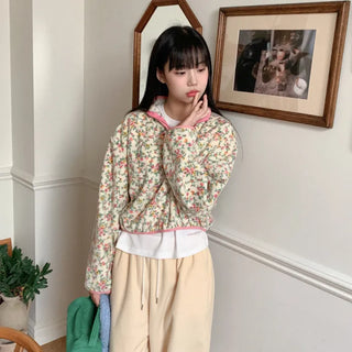 Flower fleece half-zip sweatshirt