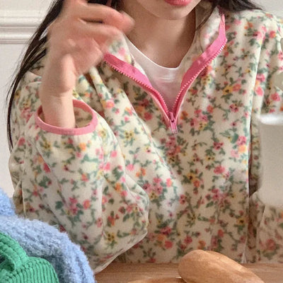 Flower fleece half-zip sweatshirt