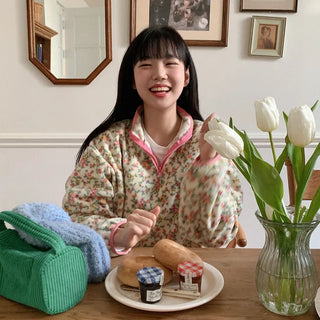 Flower fleece half-zip sweatshirt