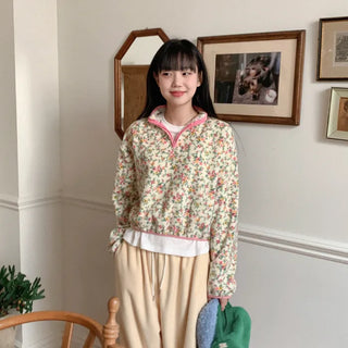 Flower fleece half-zip sweatshirt