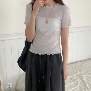See-through wave short-sleeved T-shirt