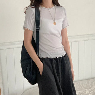 See-through wave short-sleeved T-shirt