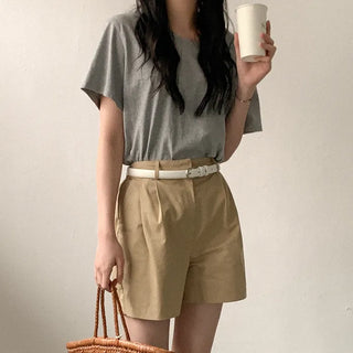 Cotton U-neck short-sleeved T-shirt