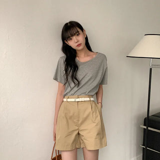 Cotton U-neck short-sleeved T-shirt