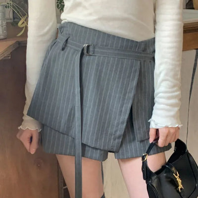 Striped Belt Wrap Skirt Pants
