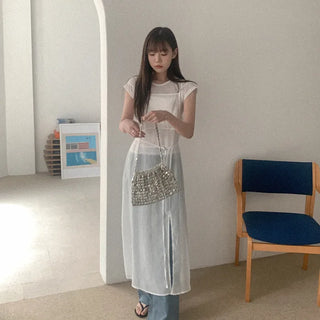 See-through layered long dress