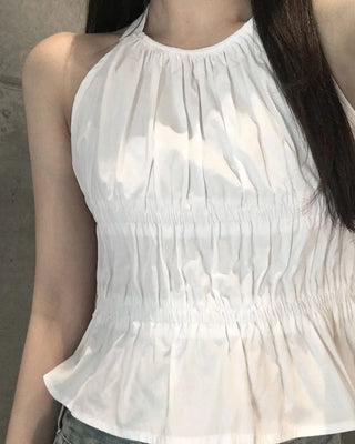 Halter neck shirred blouse
