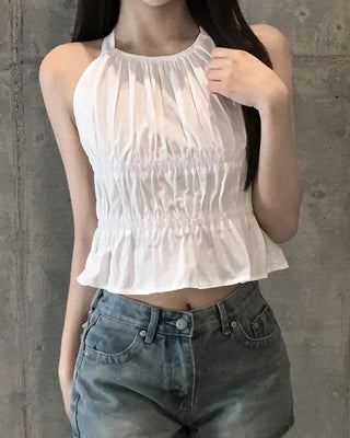 Halter neck shirred blouse