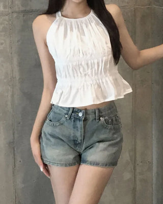 Halter neck shirred blouse