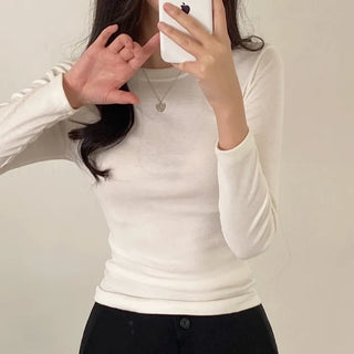 Autumn Innerwear Long Sleeve Round Neck Pink Layered Slim T-Shirt