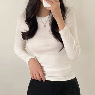 Autumn Innerwear Long Sleeve Round Neck Pink Layered Slim T-Shirt