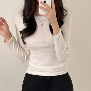 Autumn Innerwear Long Sleeve Round Neck Pink Layered Slim T-Shirt