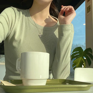 Autumn Innerwear Long Sleeve Round Neck Pink Layered Slim T-Shirt