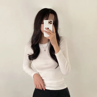 Autumn Innerwear Long Sleeve Round Neck Pink Layered Slim T-Shirt