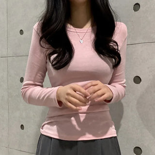Autumn Innerwear Long Sleeve Round Neck Pink Layered Slim T-Shirt