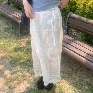 Lace stitch long skirt
