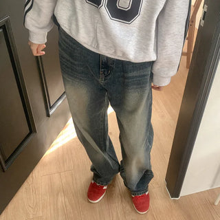 Long wide dark denim pants