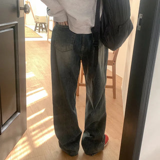 Long wide dark denim pants