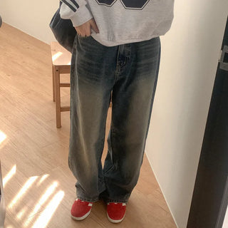 Long wide dark denim pants