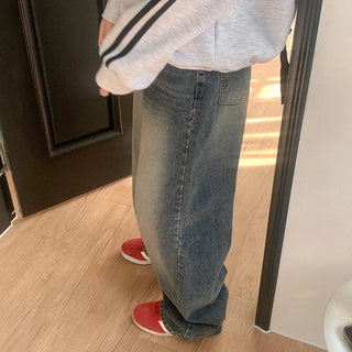 Long wide dark denim pants