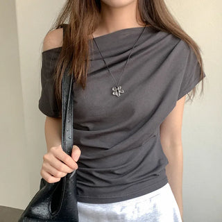 Modal boat neck shirred T-shirt