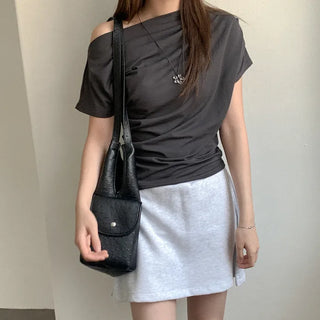 Modal boat neck shirred T-shirt
