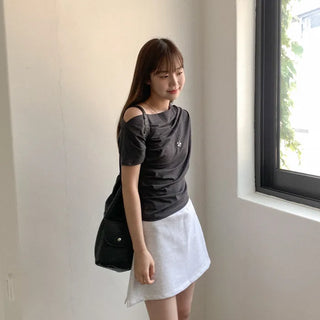 Modal boat neck shirred T-shirt