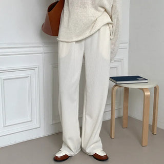 Ribbed wide-leg elastic waist pants