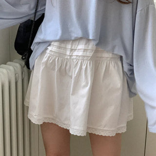 [Lined] Cotton Ribbon Flare Mini Skirt