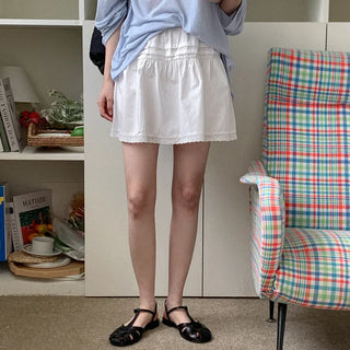 [Lined] Cotton Ribbon Flare Mini Skirt
