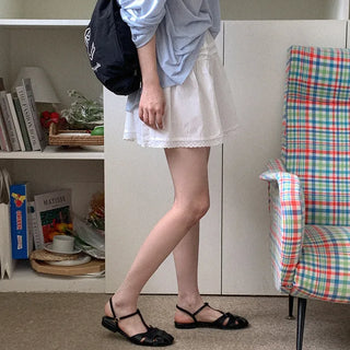 [Lined] Cotton Ribbon Flare Mini Skirt