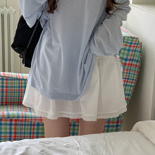 [Lined] Cotton Ribbon Flare Mini Skirt