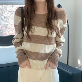 Wool striped V-neck knit