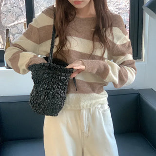Wool striped V-neck knit