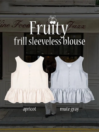V-neck frill sleeveless blouse