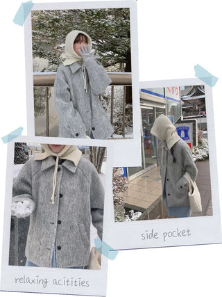 Oversized wool mohair boucle half coat